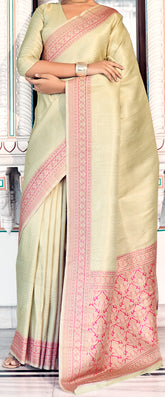 Pure Kanjivaram pastel green light shaded weaving silk handloom saree with contrasting dark border